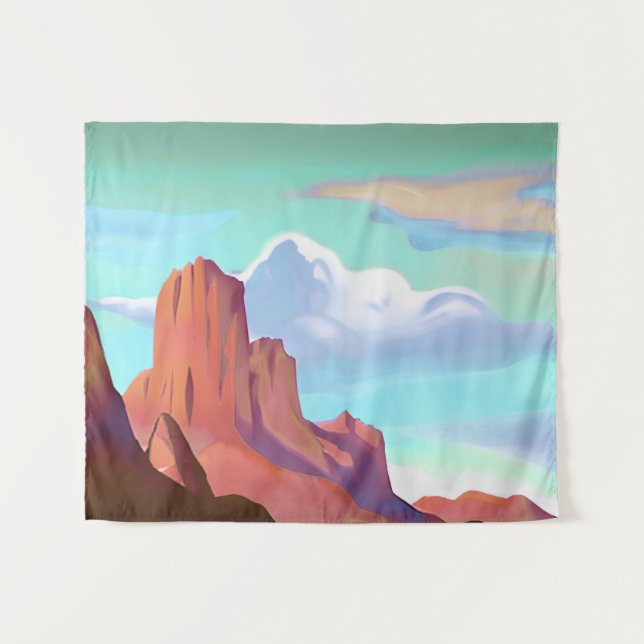 Southwestern Desert with Mountains Minimalist Art Tapestry (Front (Horizontal))