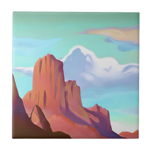 Southwestern Desert with Mountains Minimalist Art  Tile