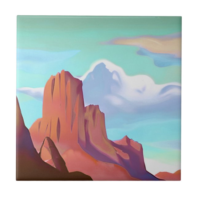 Southwestern Desert with Mountains Minimalist Art  Tile (Front)