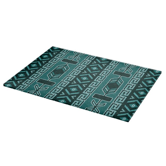 Southwestern Design Aztec Turquoise Tribal Pattern Cutting Board (Corner)