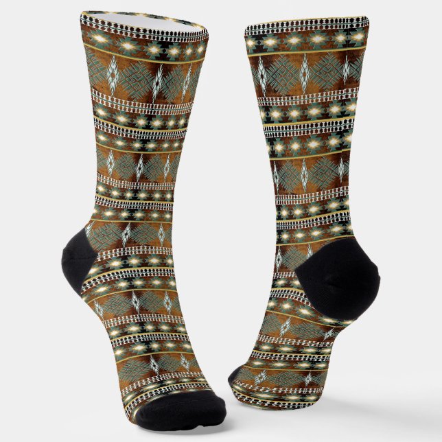 Southwestern ethnic geometric design socks (Angled)