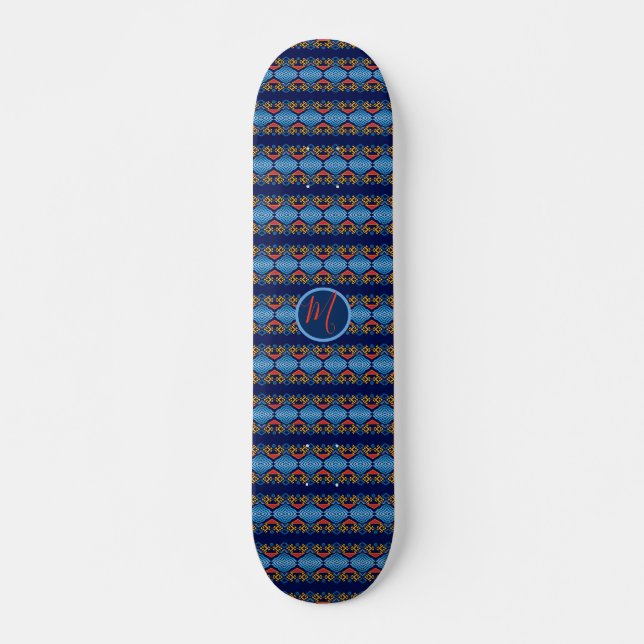 Southwestern ethnic geometric pattern.monogram skateboard (Front)