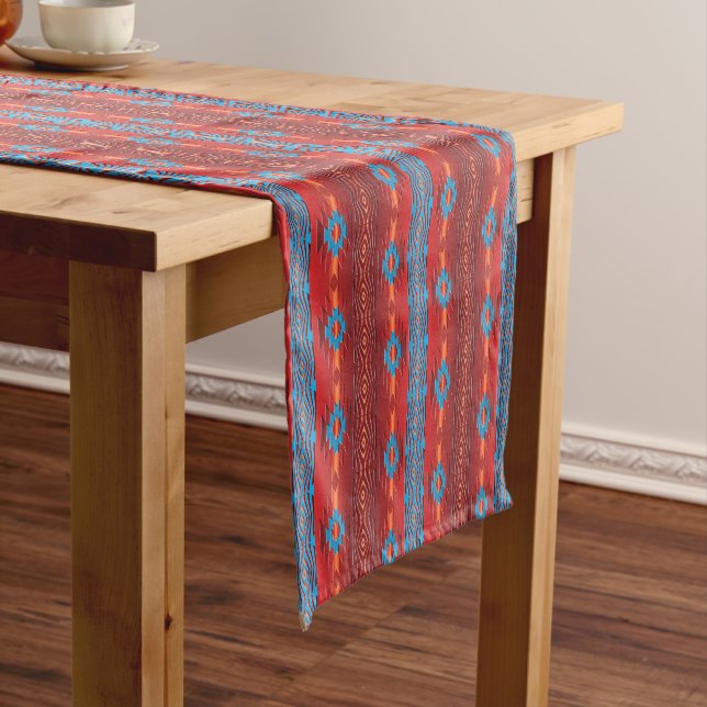 Southwestern ethnic geometric pattern short table runner (In Situ)