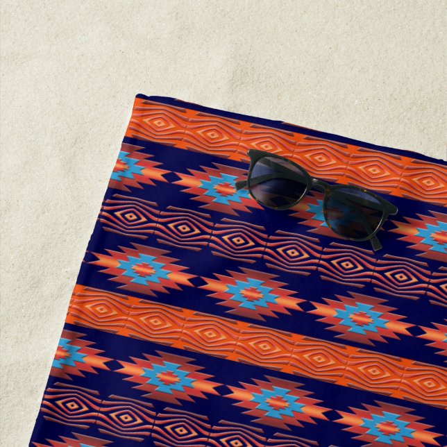 Southwestern ethnic Native American pattern Beach Towel (In Situ)