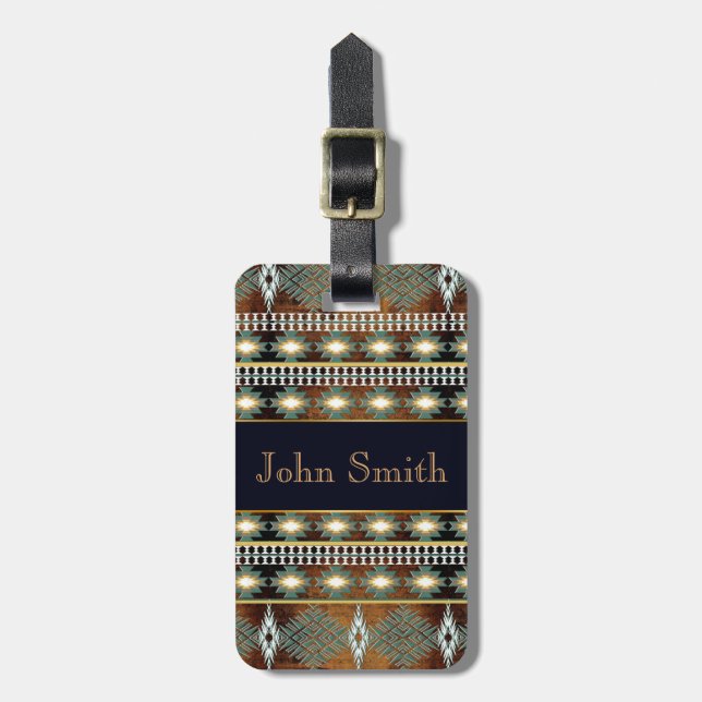 southwestern ethnic navaio tribal pattern luggage tag (Front Vertical)