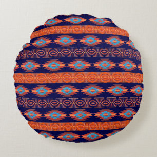Southwestern ethnic tribal pattern. round cushion