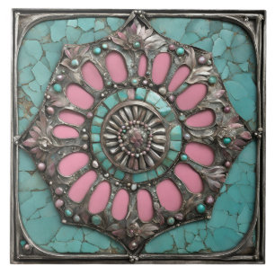Southwestern Floral Gemstone Medallion Design Tile