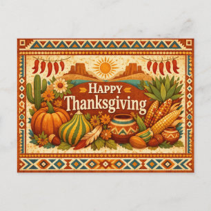 Southwestern Folk Art Happy Thanksgiving Harvest Holiday Postcard