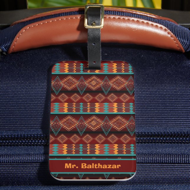 Southwestern geometric ethnic pattern  luggage tag (Front Insitu 2)