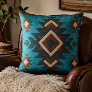Southwestern Geometric Turquoise Brown Aztec Style Cushion