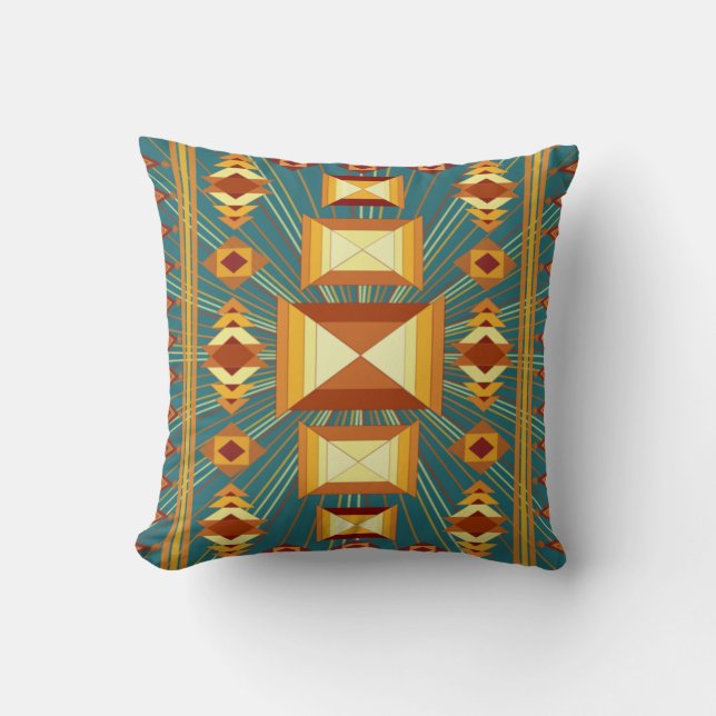 Southwestern Golden Sun Rays Indian Blanket Design Cushion (Front)