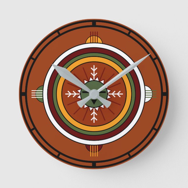 Southwestern Hopi Native American Sun Face Round Clock (Front)