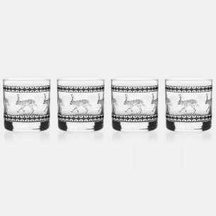 Southwestern Jackrabbit Black and White Design Whiskey Glass