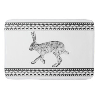 Southwestern Jackrabbit Black and White Geometric  Bath Mat