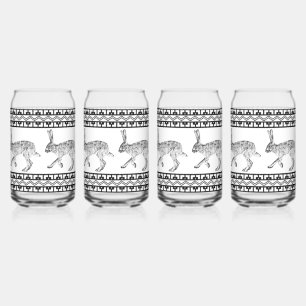 Southwestern Jackrabbit Black & White Geometric Can Glass