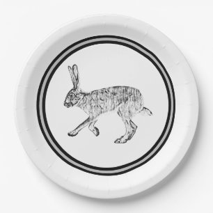 Southwestern Jackrabbit Ink Drawing Paper Plates