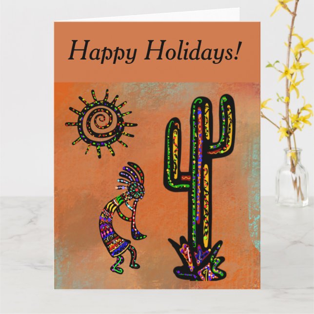 SOUTHWESTERN KOKOPELLI  ART      CARD (Yellow Flower)