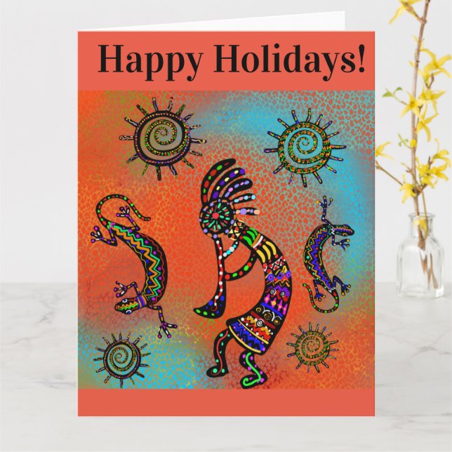 SOUTHWESTERN  KOKOPELLI ART   CARD (Yellow Flower)
