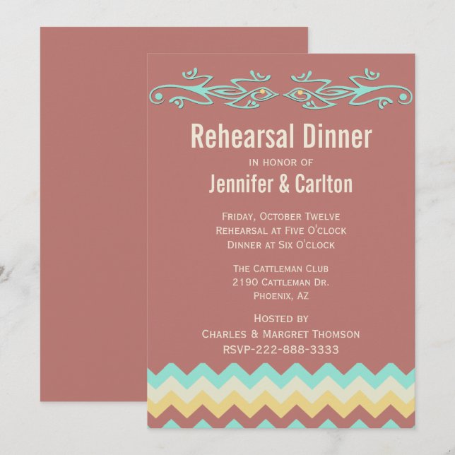 Southwestern Lizards Wedding Rehearsal Dinner Invitation (Front/Back)
