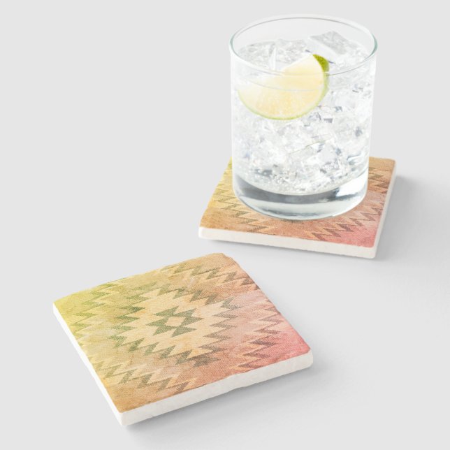Southwestern Marble Coaster, Warm Summer Tones Stone Coaster (Side)