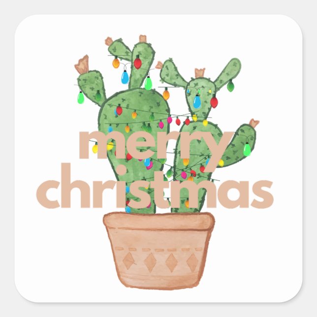 Southwestern Merry Christmas Cactus Stickers (Front)