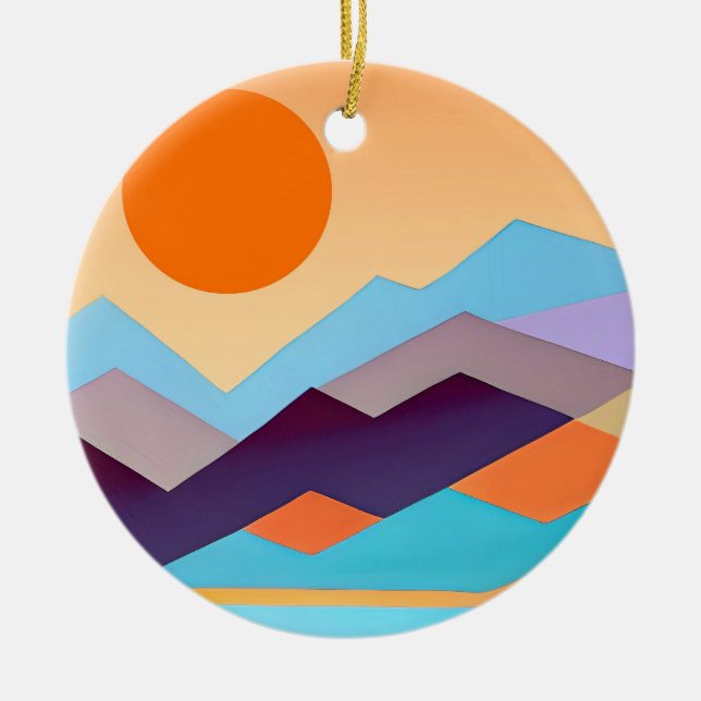 Southwestern Mountains Geometric Abstract  Ceramic Tree Decoration (Front)