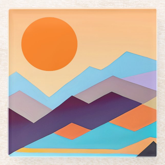 Southwestern Mountains Geometric Abstract  Glass Coaster (Front)