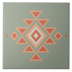 Southwestern Native Sage Green and Desert Orange Tile