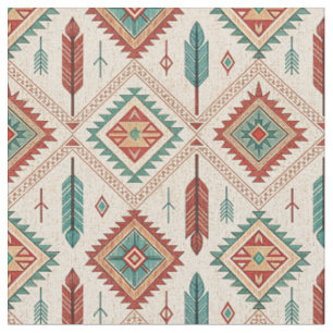 Southwestern Native Tribal Boho Feathers Pattern Fabric