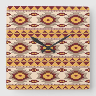 Southwestern navajo tribal pattern square wall clock