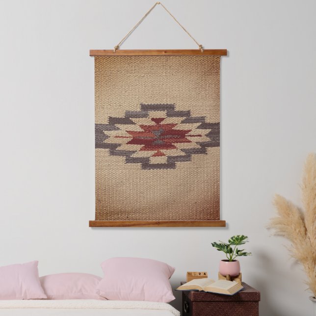 Southwestern Navajo Weave Print, Faded Toffee Hanging Tapestry (Bedroom)