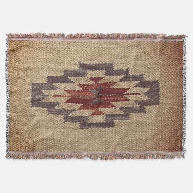 Southwestern Navajo Weave Print, Faded Toffee Throw Blanket (Front)