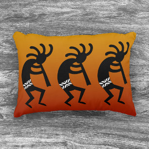 Southwestern Orange And Black Dancing Kokopelli Decorative Cushion
