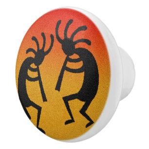 Southwestern Orange Kokopelli Ceramic Knob