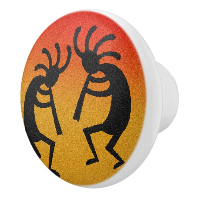 Southwestern  Orange Kokopelli Ceramic Knob (Right)