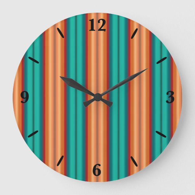 Southwestern Orange Red Turquoise Rainbow Stripes Large Clock (Front)