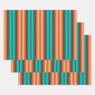 Southwestern Orange Red Turquoise Rainbow Stripes Wrapping Paper Sheet