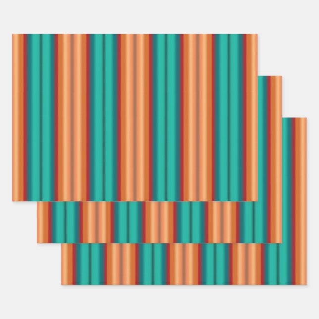 Southwestern Orange Red Turquoise Rainbow Stripes Wrapping Paper Sheet (Set)