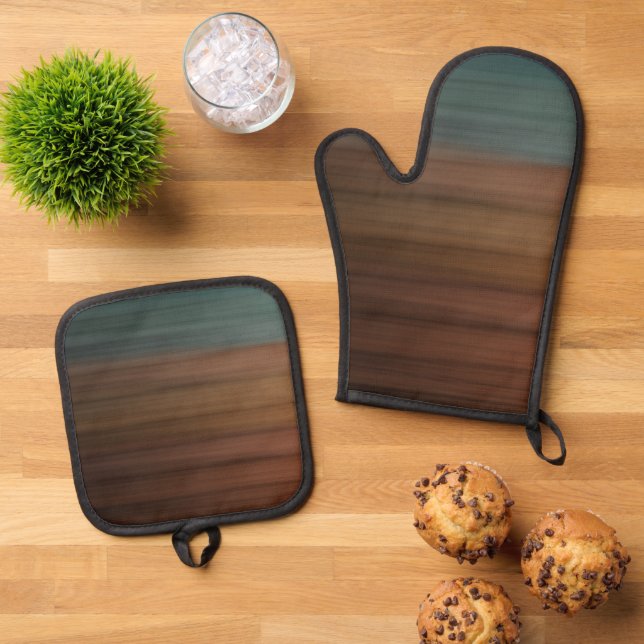 Southwestern Painted Desert Faux Wood Oven Mitt & Pot Holder Set (Top Down)