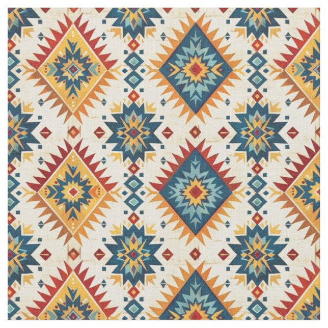 Southwestern Pattern-Vibrant Tribal Geometric Fabric (Close Up)