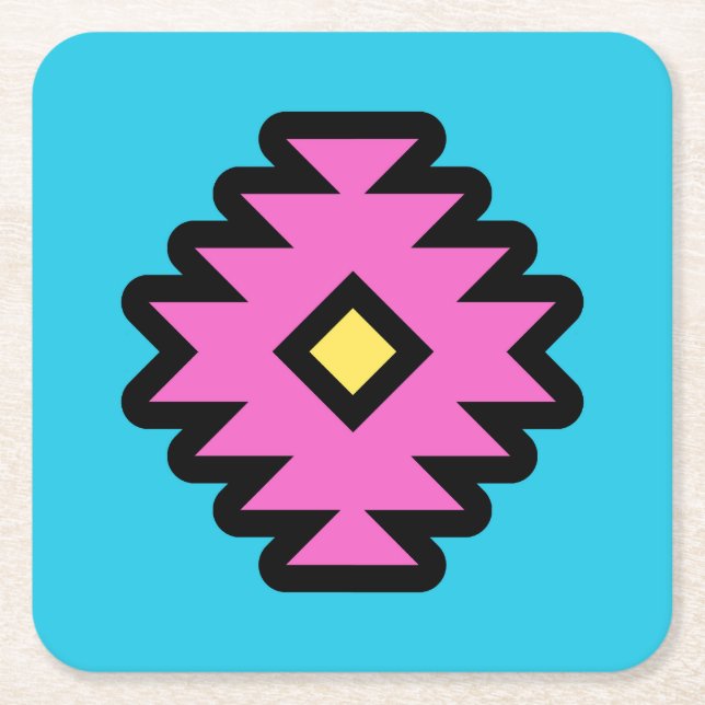 Southwestern Pop-Art Design Square Paper Coaster (Front)