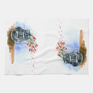 Southwestern pot of indian paintbrush wildflowers tea towel