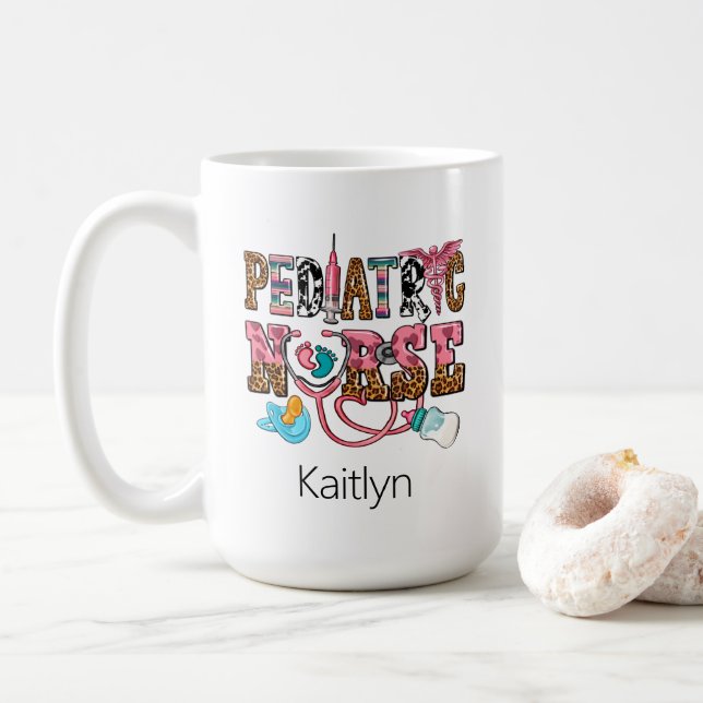 Southwestern Retro Paediatrics Nurse Typography Coffee Mug (With Donut)
