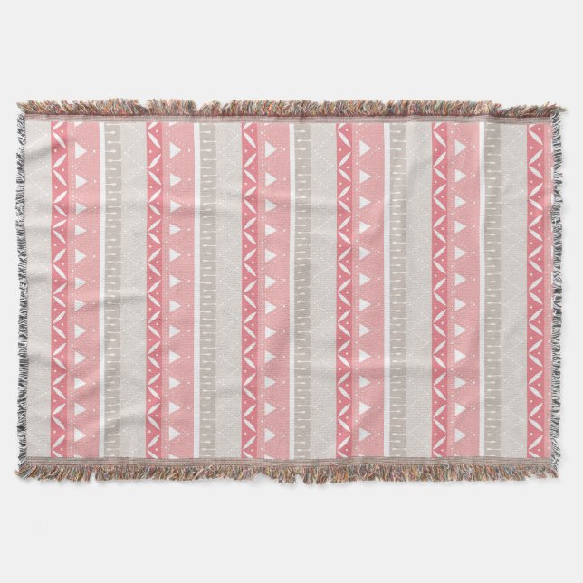 Southwestern Rose Pink Geometric Pattern Throw Blanket (Front)