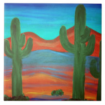 Southwestern Saguaro Sunset Painting