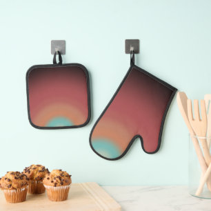 Southwestern Southwest Desert Rainbow Art Design Oven Mitt & Pot Holder Set