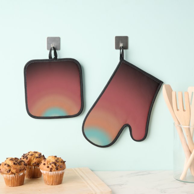 Southwestern Southwest Desert Rainbow Art Design Oven Mitt & Pot Holder Set (Insitu(Hanging))