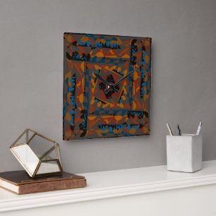 Southwestern Style Abstract Pattern Jagged Design Square Wall Clock
