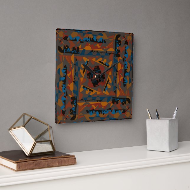 Southwestern Style Abstract Pattern Jagged Design Square Wall Clock (Office)