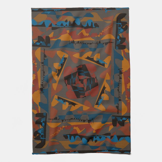 Southwestern Style Abstract Pattern Jagged Design Tea Towel (Vertical)